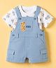 ToffyHouse Sinker Woven Knit Half Sleeves Dungaree With Bear Printed Inner Tee - Teal Blue