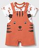 ToffyHouse Sinker Woven Half Sleeves Tiger Printed Dungaree With Inner Tee - Coral