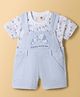 ToffyHouse Sinker Woven Knit Dungaree & Half Sleeves T-Shirt With Elephant Print - Blue