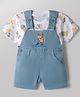 ToffyHouse Sinker Woven Half Sleeves Bear Printed & Embroidered Dungaree With Inner Tee - Light Blue
