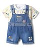 ToffyHouse Sinker Woven Knit Vehicle Embroidered Dungarees & Half Sleeves Printed T-Shirt - Blue