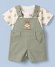 ToffyHouse Sinker Woven Knit Half Sleeves Dungaree With Bear Printed Inner Tee - Olive Green
