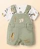 ToffyHouse Sinker Knit Dungaree & Half Sleeves T-Shirt With Animal Print- Green