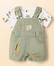 ToffyHouse Sinker Knit Dungaree & Half Sleeves T-Shirt With Animal Print- Green