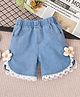 Mark & Mia Cotton Shorts with Floral Applique & Lace Detailing - Light Blue
