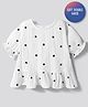 Bonfino 100% Cotton Woven Double Cloth Half Sleeves Top with Polka Dot Print & Ruffles Panel - White