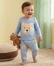 Babyoye 100% Cotton Knit Full Sleeves T-Shirt & Pyjama Night Suit With Teddy Bear Print - Aqua Blue