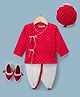 Exclusive from Jaipur Cotton Woven Full Sleeves Solid Color Kurta Dhoti Set with Booties & Cap - Red & White
