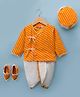 Exclusive from Jaipur Cotton Woven Full Sleeves Striped Kurta Dhoti Set with Booties & Cap - Orange & White