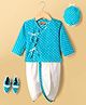 Exclusive from Jaipur Cotton Woven Full Sleeves Striped Kurta Dhoti Set with Mojari & Cap - Light Blue