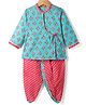 Exclusive from Jaipur Cotton Woven Full Sleeves Floral Printed Dhoti Kurta Set - Light Blue & Pink