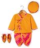 Exclusive from Jaipur Cotton Woven Full Sleeves Floral Glitter Printed Kurta Dhoti Set with Cap & Booties - Orange