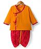 Exclusive from Jaipur Cotton Woven Full Sleeves Printed Kurta Dhoti Set - Orange & Red