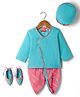 Exclusive from Jaipur Cotton Woven Full Sleeves Solid Colour Kurta & Dhoti Set With Booties & Cap - Sky & Pink