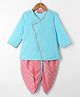 Exclusive from Jaipur Cotton Woven Full Sleeves Printed Dhoti & Kurta Set -Light Blue & Peach