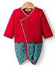 Exclusive from Jaipur Cotton Woven Full Sleeves Printed Kurta Dhoti Set - Red & Teal Blue