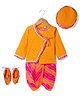 Exclusive from Jaipur Cotton Woven Full Sleeves Foil Printed Kurta & Dhoti Set With Cap & Booties - Orange