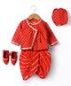 Exclusive from Jaipur Cotton Woven Full Sleeves Striped Kurta Dhoti Set with Cap & Booties Set - Red