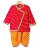 Exclusive from Jaipur Cotton Woven Full Sleeves Striped Kurta Dhoti Set - Red & Mustard