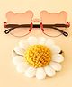Babyhug Free Size Headband With Floral Applique & Animal Shaped Sunglasses - White & Pink