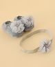 Bonfino Cotton Headbands & Booties With Floral Applique Pack of 2 - Light Grey