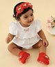 Bonfino Free Size Headband With Floral Applique & Booties - Red