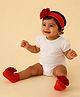 Bonfino Free Size Headband With Floral Applique & Booties Set - Red