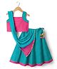 Exclusive from Jaipur Cotton Woven Sleeveless Striped Lehenga Choli Set With Dupatta - Teal Blue & Pink