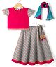 Exclusive from Jaipur Cotton  Woven Half sleeves Floral Printed Choli Lehenga Set with Dupatta - Dark Pink