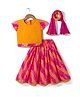 Exclusive from Jaipur Cotton Woven Half Cap Sleeves Striped Choli Lehenga Set with Dupatta - Orange