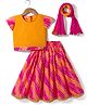 Exclusive from Jaipur Cotton Woven Half Cap Sleeves Striped Choli Lehenga Set with Dupatta - Orange