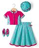 Exclusive from Jaipur Cotton Woven Half Sleeves Striped Choli Lehenga Set With Cap & Booties - Light Blue
