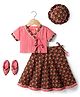 Exclusive from Jaipur Cotton Woven Half Sleeves Floral Printed Choli & Lehenga Set With Cap & Booties - Pink & Brow