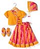 Exclusive from Jaipur Cotton Woven Half Sleeves Floral Glitter Printed Choli Lehenga Set with Cap & Booties - Orange