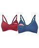 Tummy Cotton Blend Pack Of 2 Woven Solid Maternity Nursing Bra With Overlap Nursing Access - Blue & Maroon