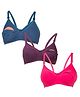 Tummy Cotton Blend Pack Of 3 Woven Solid Maternity Nursing Bra With Overlap Nursing Access - Purple Pink & Blue