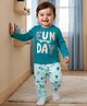 Babyoye 100% Cotton Knit Full Sleeves T-Shirt & Pyjama Night Suit With Fun Day Print - Aqua Blue