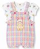 ToffyHouse Sinker Woven Checks Dungaree With Bear Embroidery & Half Sleeves T-Shirt With Floral Print - Multicolor