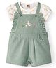 ToffyHouse Sinker Knit Dungaree & Half Sleeves Inner Tee with Floral Print & Duck Embroidery - Green