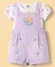 ToffyHouse Sinker Woven Knit Dungaree & Half Sleeves T-Shirt With Floral & Bees Print - Lavender
