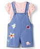 ToffyHouse Sinker Knit Half Sleeves Floral Printed T-Shirt & Dungaree with Floral Embroidery - Blue