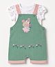 ToffyHouse Sinker Woven Knit Half Sleeves Floral & Bunny Embroidered Dungaree With Printed Tee - Green