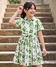 Pine Kids 100% Cotton Knit Half Sleeves Floral Printed Frock With Belt - Multicolor