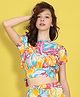Cutiekins Cotton Woven Half Sleeves Floral Printed Crop Top - Blue & Multi Colour