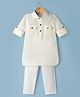 Babyhug Cotton Linen Woven Full Sleeves Pathani Kurta Pajama Set - Off White