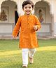 Babyhug Cambric Woven Full Sleeves Kurta Pajama Set with Motif Print- Mustard
