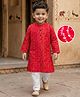 Babyhug Cambric Woven Full Sleeves Kurta Pajama Set with Motif Print- Red
