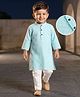 Babyhug Cambric Woven Full Sleeves Hakkoba Embroidered Kurta Pyjama Set - Light Blue