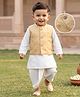 Babyhug Cambric Woven Full Sleeves Kurta Dhoti Set with Jacket & Motif Foil Print - Beige