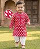Babyhug Cambric Cotton Woven Full Sleeves Kurta Dhoti Set with Fish Print - Red & White